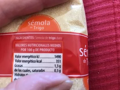 Lista de ingredientes del producto Semola de trigo Nurture 