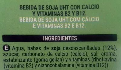 Lista de ingredientes del producto Bebida de soja con calcio Hacendado 1 l