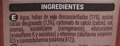Lista de ingredientes del producto Bebida de soja con chocolate Hacendado 