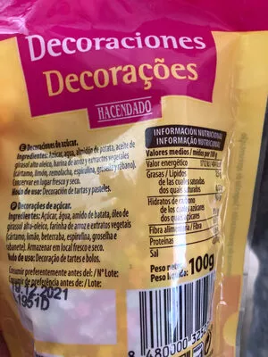 List of product ingredients Decoraciones Hacendado 