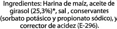 Liste des ingrédients du produit Triángulos de maíz Hacendado 150 g