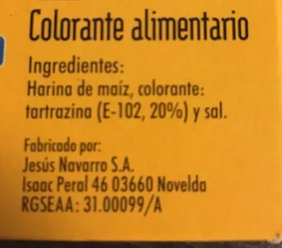 List of product ingredients Colorante alimentario Hacendado 5 g
