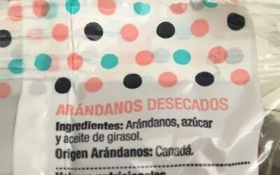 List of product ingredients Arándanos desecados Hacendado 