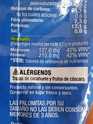 Lista de ingredientes del producto Maíz palomitas Hacendado 250g