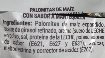 List of product ingredients Palomitas sabor a mantequilla Hacendado 