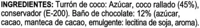 Lista de ingredientes del producto Turrón de coco al chocolate Hacendado 300 g