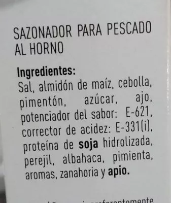 Lista de ingredientes del producto Sazonador para pescado a las finas hierbas Hacendado 