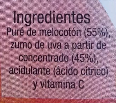 List of product ingredients Zumo melocoton y uva Hacendado 