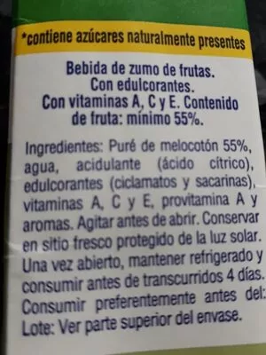 List of product ingredients Melocoton sin azucares Hacendado 