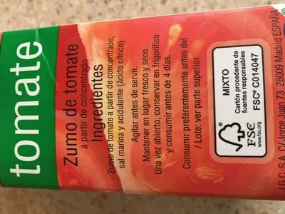 List of product ingredients Zumo de tomate Hacendado 