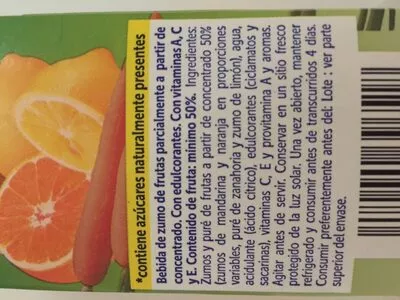 Lista de ingredientes del producto Jumo de frutas multivitaminas Hacendado 