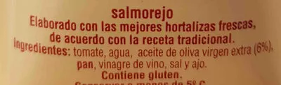 Lista de ingredientes del producto Salmorejo fresco Hacendado 