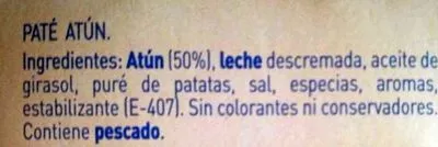 Lista de ingredientes del producto Pack paté de atún Hacendado 3 x 125 g
