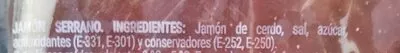 List of product ingredients Jamón serrano reserva Hacendado 2 x 120 g