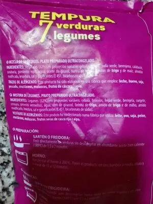 Lista de ingredientes del producto Tempura 7 verduras Hacendado 