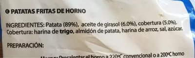 Lista de ingredientes del producto Patatas para horno Hacendado 750 g
