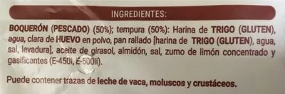 Lista de ingredientes del producto Filetes de boquerón en tempura  
