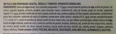 Lista de ingredientes del producto Vegan Pizza rúcula y tomate seco Hacendado 400 g