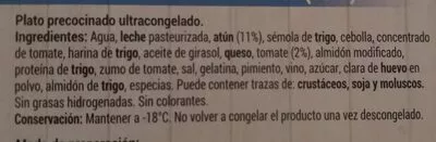 Lista de ingredientes del producto Cannelloni atún Hacendado 