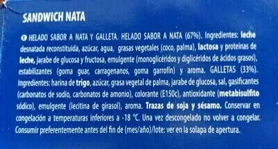 Liste des ingrédients du produit Sandwich nata Hacendado 