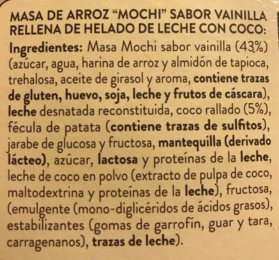List of product ingredients Mochi Hacendado 