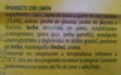 Lista de ingredientes del producto Helado Limón Hacendado 