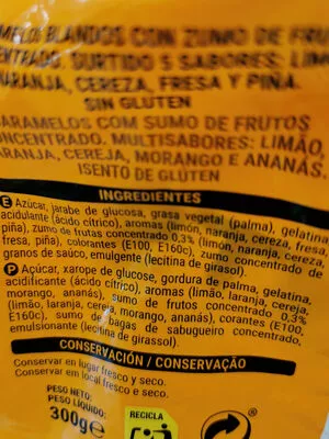 Lista de ingredientes del producto Fruits 5 sabores Hacendado 300 g