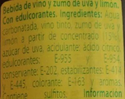 Lista de ingredientes del producto Tinto de verano sabor limón Hacendado 2 l