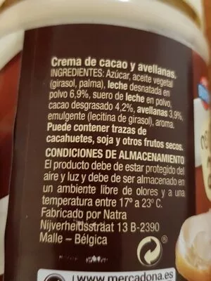 Liste des ingrédients du produit Crema de Cacao Hacendado 500 g