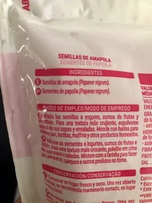 Lista de ingredientes del producto Amapola Papoila Hacendado 150g