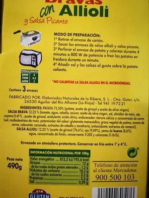 List of product ingredients Patatas bravas con allioli Hacendado 