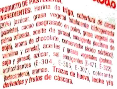 Lista de ingredientes del producto Palmeritas al cacao Hacendado 210 g