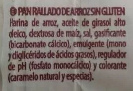 Lista de ingredientes del producto Pan rallado sin gluten Hacendado 