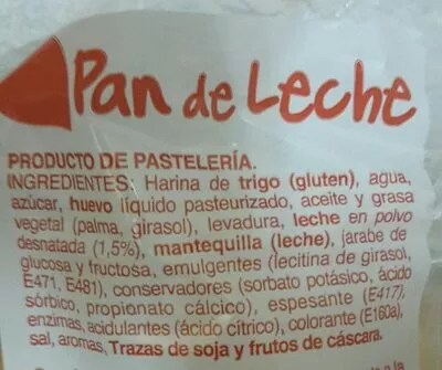 Lista de ingredientes del producto Pan de Leche Hacendado 