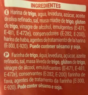 Lista de ingredientes del producto Pan blanco Hacendado 