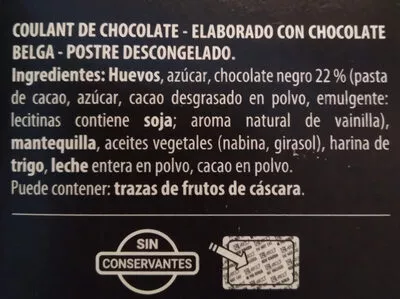Lista de ingredientes del producto Coulant chocolate Hacendado 180 g