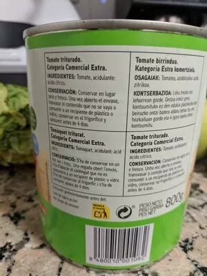 Lista de ingredientes del producto Tomate triturado Eroski 