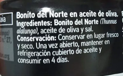 Liste des ingrédients du produit Bonito del norte en aceite de oliva Eroski 