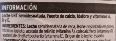 List of product ingredients Leche semidesnatada con calcio Eroski 