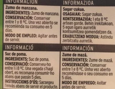 Lista de ingredientes del producto Zumo de manzana exprimido Eroski 