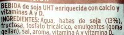 Lista de ingredientes del producto Bebida soja calcio Eroski 1L