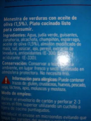 Liste des ingrédients du produit Menestra baja en sal Eroski 300 g