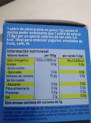 Liste des ingrédients du produit Edulcorante en polvo Eroski 