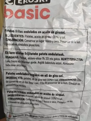 Lista de ingredientes del producto Patatas fritas onduladas Eroski 