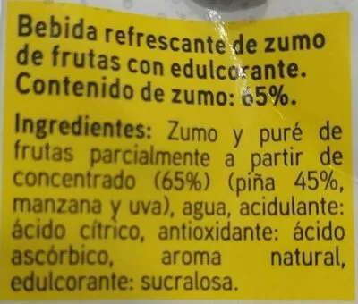 Liste des ingrédients du produit Zumo de piña, manzana y uva Eroski 