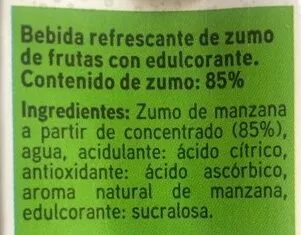 Lista de ingredientes del producto Bebida de manzana Eroski 200 ml