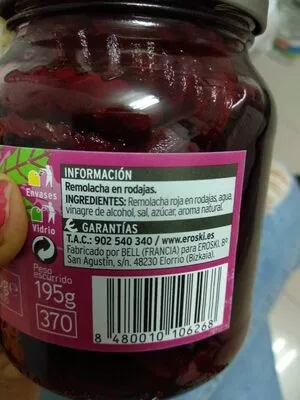 List of product ingredients Remolacha en rodajas Eroski 330 g