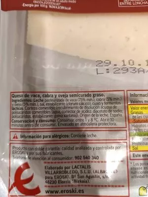 List of product ingredients Queso semicurado Eroski 
