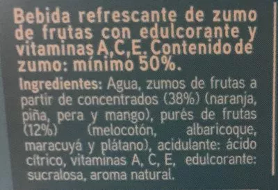 Lista de ingredientes del producto Sannia - Zumo multifrutas sin azúcares Eroski 2 l