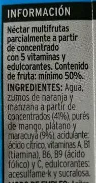 Lista de ingredientes del producto Sannia multifrutas Eroski 200 ml